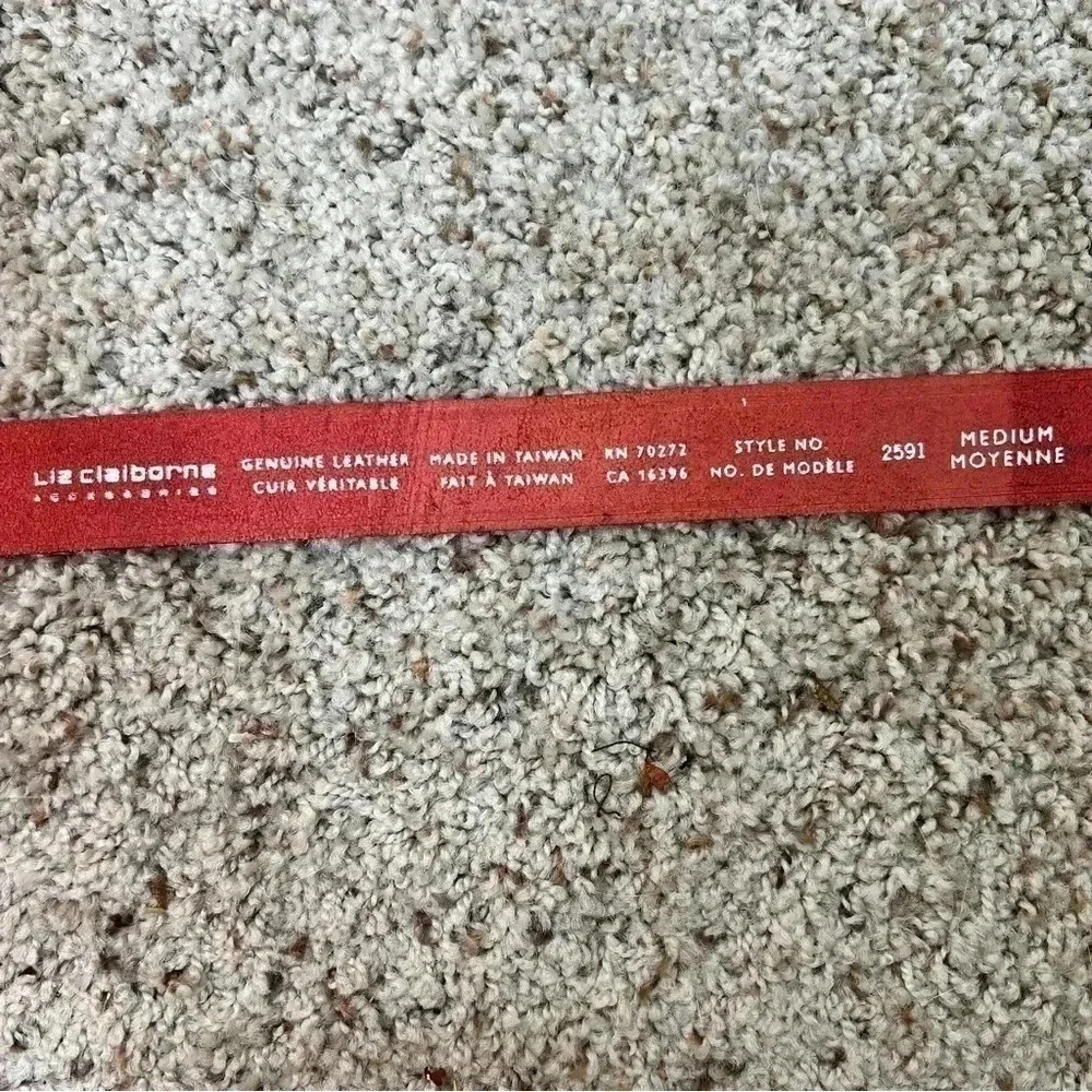 Liz Claiborne Vintage Red Leather Belt with Solid Brass Silver Brushed Buckle